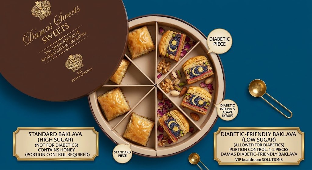 Raw minimalist top down view of a luxury gift box demonstrating portion control when considering can diabetics eat baklava isolated on a true alpha-channel transparent background utilizing deep blue and cyan tones without any people, drinks, props, magenta, purple, or visible grid lines
