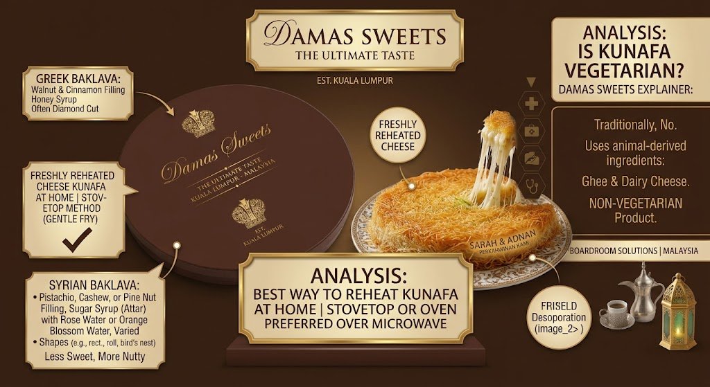 Raw minimalist top down view of a luxury gift box and freshly reheated cheese kunafa demonstrating the best way to reheat kunafa at home isolated on a true alpha-channel transparent background utilizing rich espresso brown and imperial champagne gold tones without any people, drinks, props, blue, cyan, magenta, purple, or visible grid lines