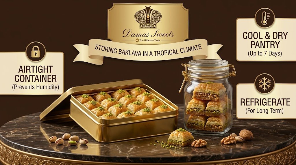 Macro shot of golden multi-layered pastry demonstrating how to store baklava in tropical climate isolated on a true alpha-channel transparent background featuring rich espresso brown and imperial champagne gold tones without any people, drinks, props, blue, cyan, magenta, purple, or visible grid lines