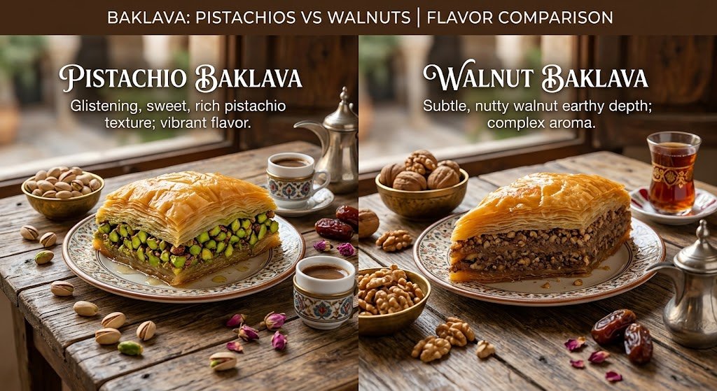 baklava pistachios vs walnuts flavor