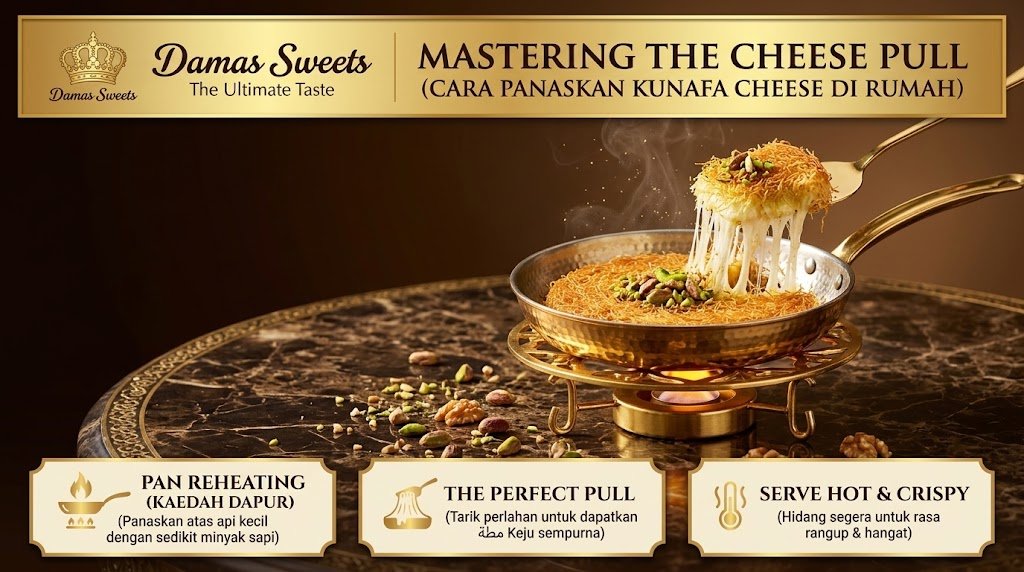 Macro shot of hot stretching cheese kunafa pan demonstrating cara panaskan kunafa cheese di rumah isolated on a true alpha-channel transparent background featuring rich espresso brown and imperial champagne gold tones without any people, drinks, props, blue, cyan, magenta, purple, or visible grid lines