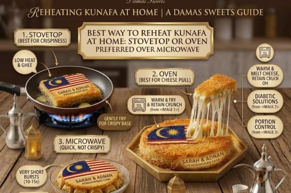 best way to reheat kunafa at home