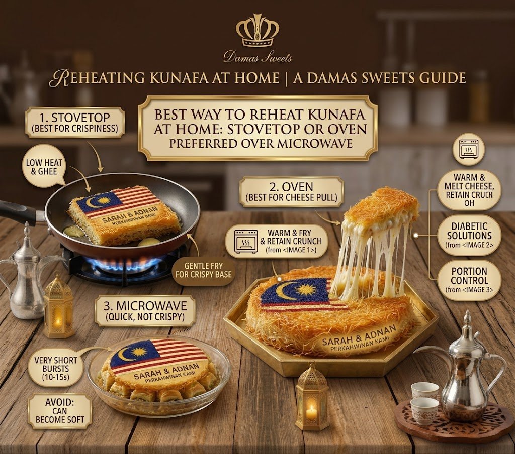 best way to reheat kunafa at home